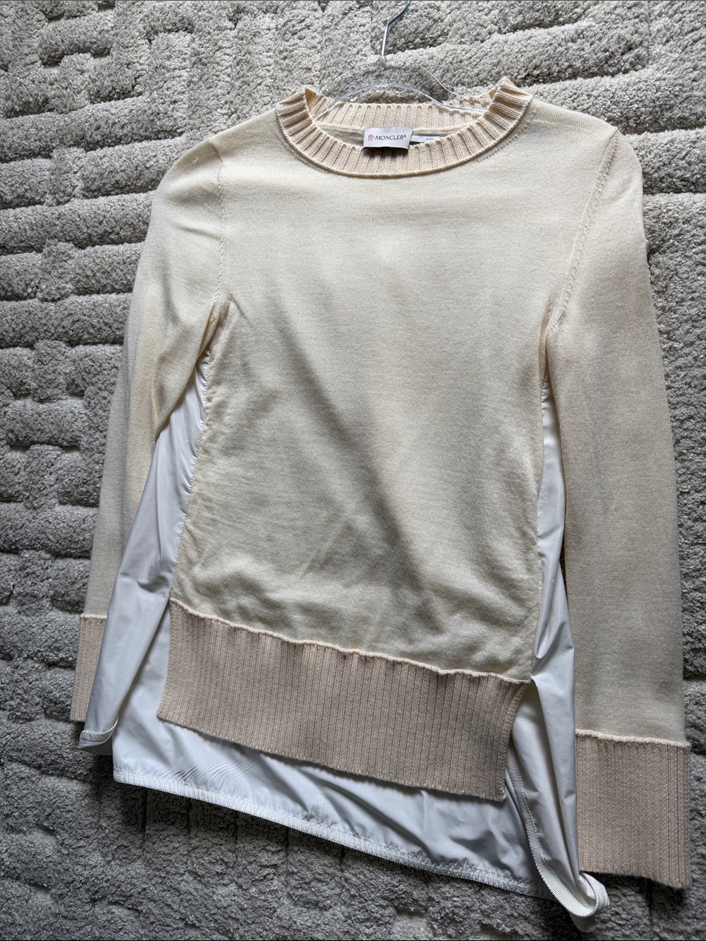 Moncler Cream Layered Hem Crewneck Sweater